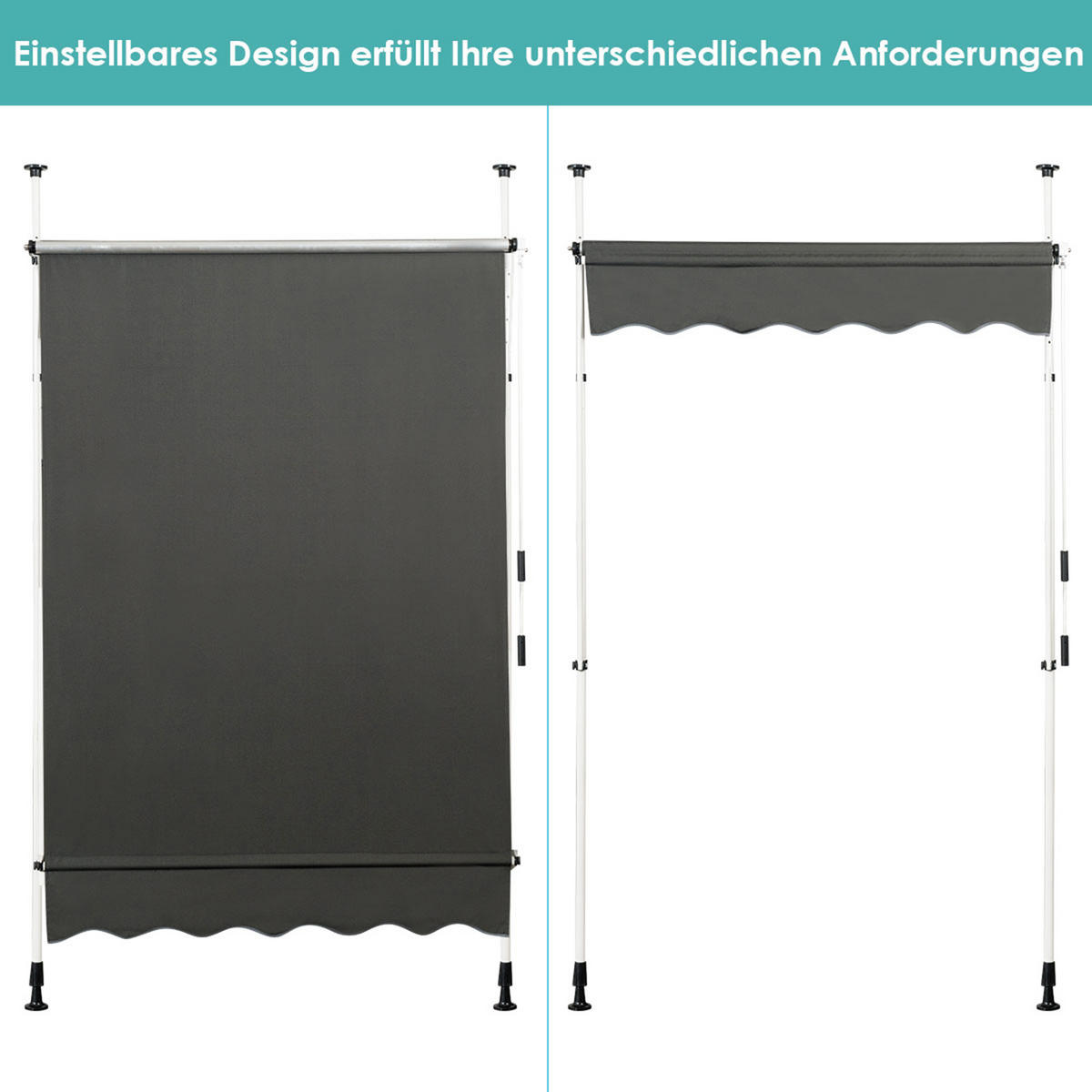 KLEMMMARKISE Grau - Grau, Metall (150/300/125cm) - COSTWAY