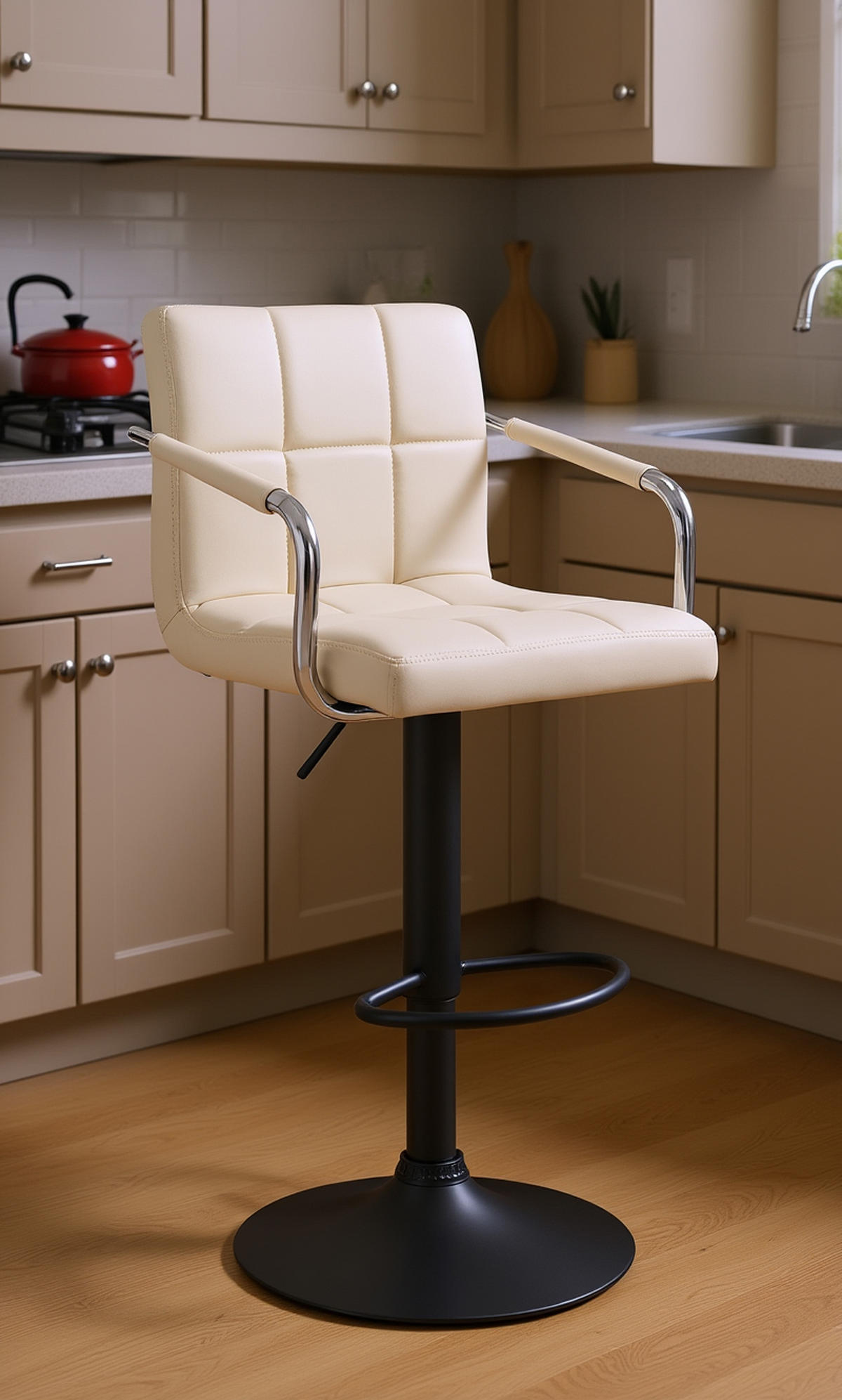 BARHOCKER 2er Set Luca schwarz creme - Creme/Schwarz, Kunststoff/Metall (54/112/46cm) - TPFLiving