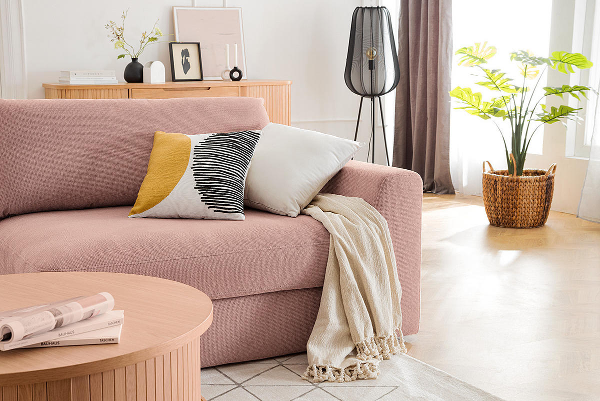 BIG-SOFA - Hellrosa, Kunststoff/Textil (274/90/112cm) - home24