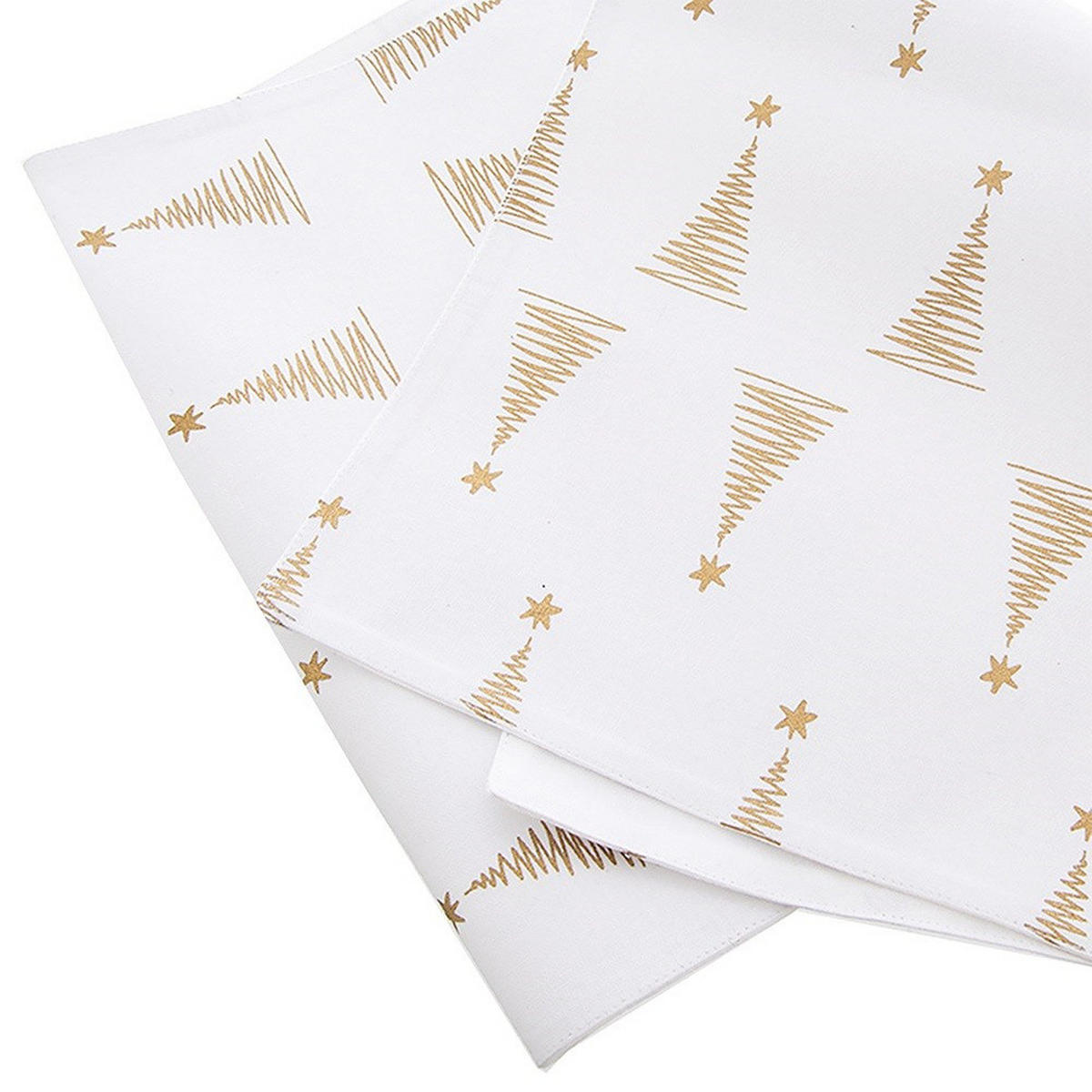 TISCHLÄUFER Baumwolle Motiv: Weihnachtsbaum 130 x 32 cm - Weiß, Textil (130/32cm) - Orion 
