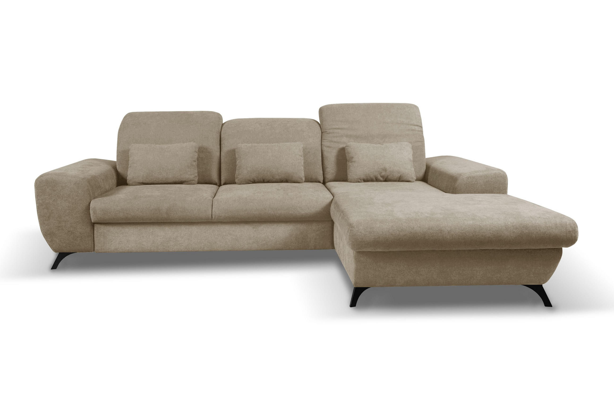 ECKSOFA LUCE R-S Beige Plüsch-Stoff mit Schlaffunktion - Beige, Holz (279/172cm) - MASSENO