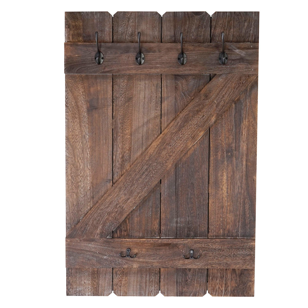 WANDGARDEROBE 91x60x10cm 6 Haken Braun shabby - Braun, Holz (60/91/10cm) - BERLINLODGE
