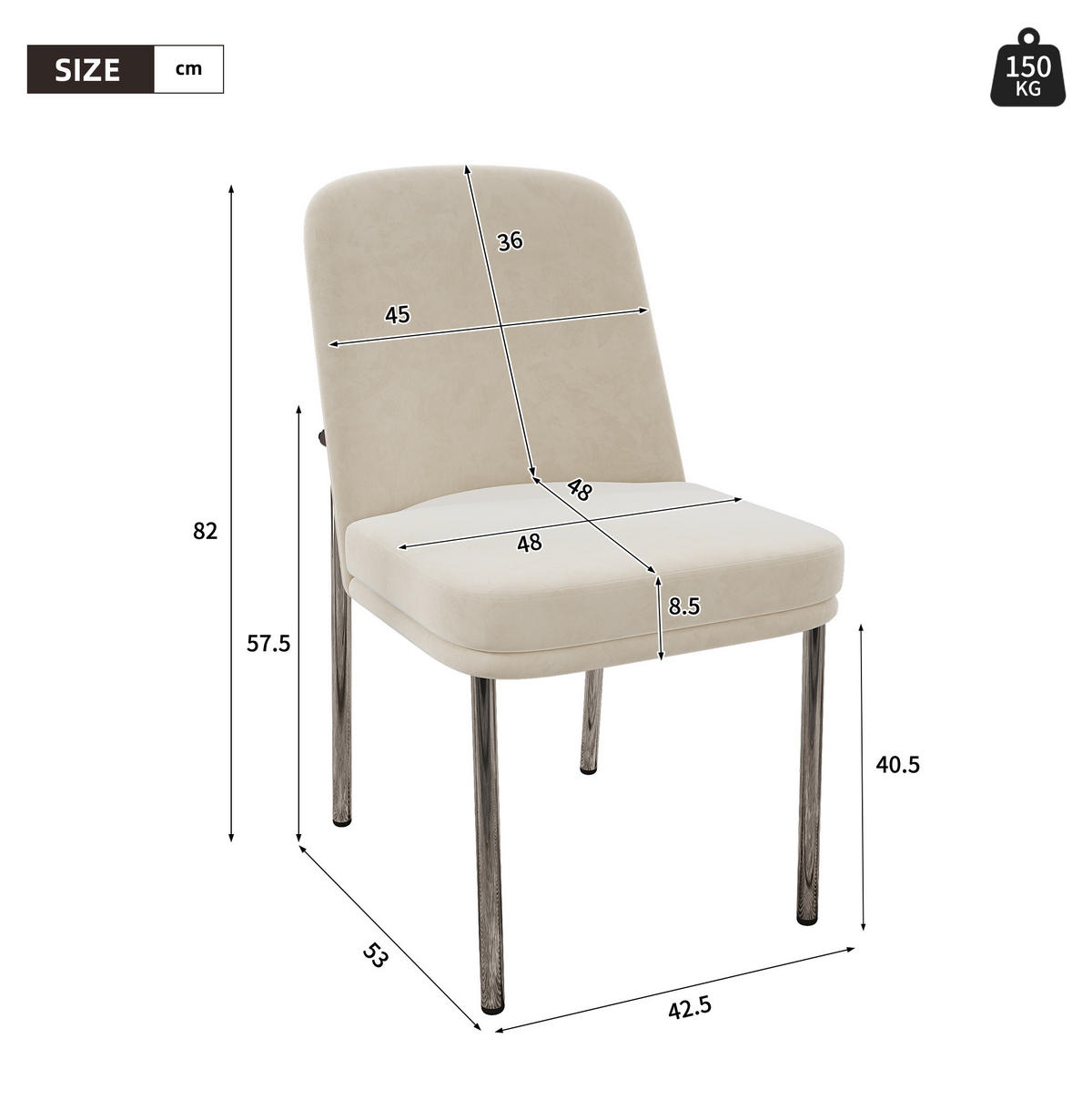 ESSZIMMERSTUHL 6er-Set gepolstert Samt Beige mit Metallbeinen - Beige, Metall (53/82/42.6cm) - Meubliv