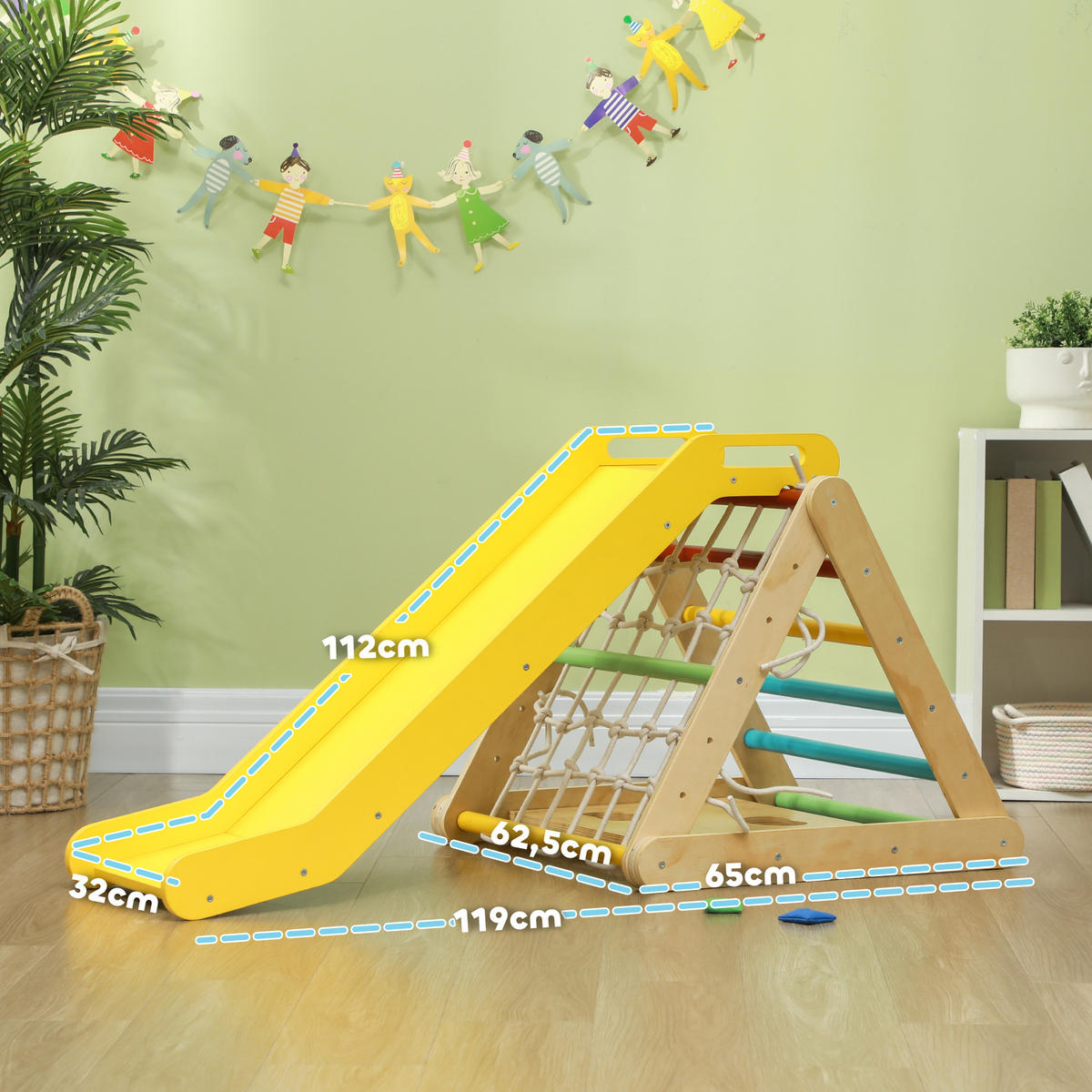 KLETTERDREIECK DE-18384 5-in-1 mit Rutsche und Kletternetz Natur - Multicolor, Holzwerkstoff (63/119cm) - ComfortXL