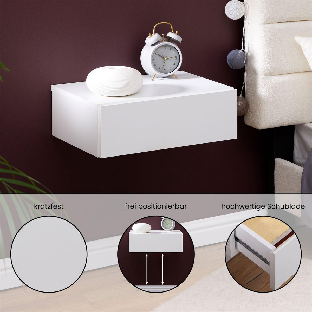 NACHTTISCH ANNE hängend - Weiß, Holzwerkstoff (42/14/30cm) - CARO-Möbel