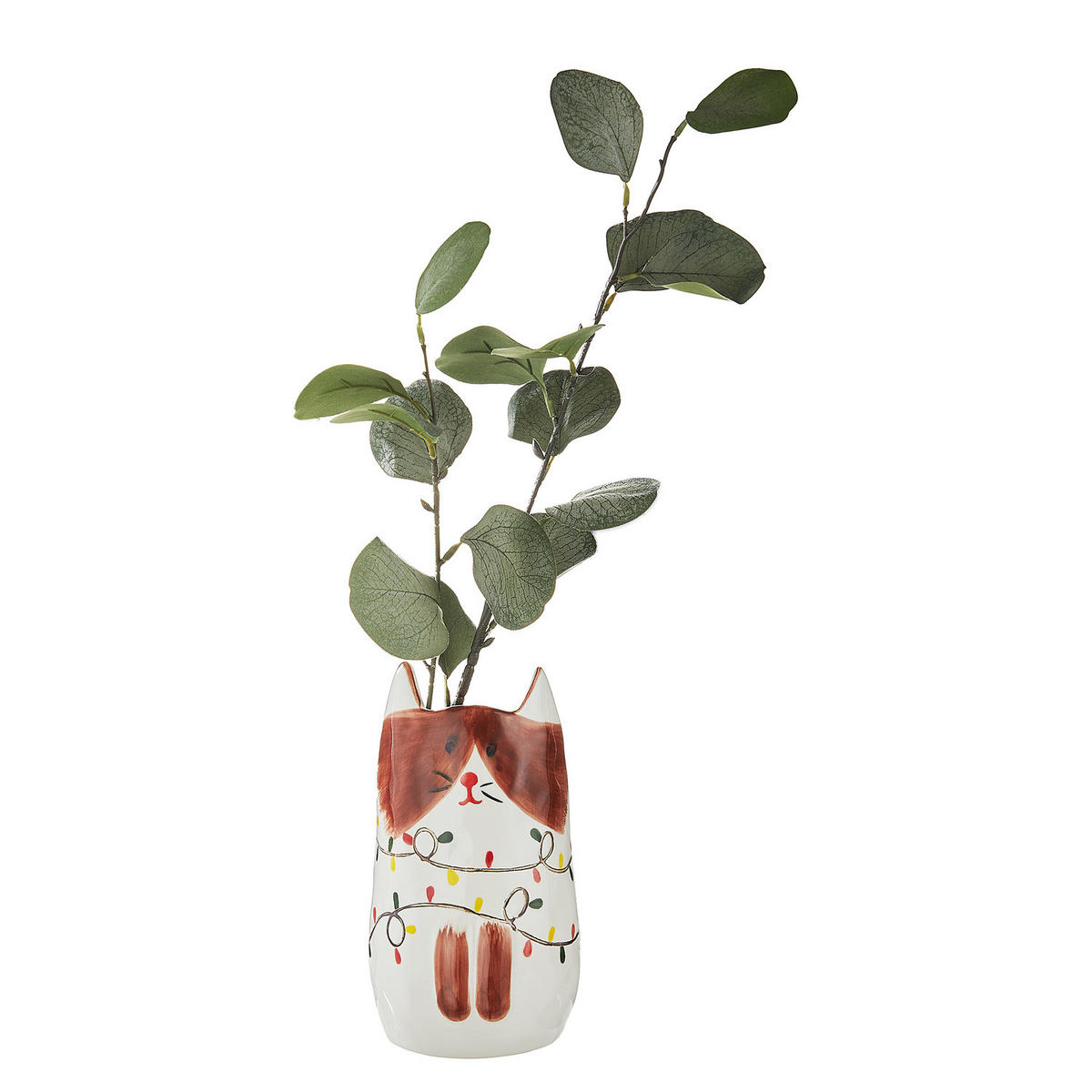 VASE Pablo Katze mit Lichterkette - Weiß/Braun, Stein (20cm) - Butlers