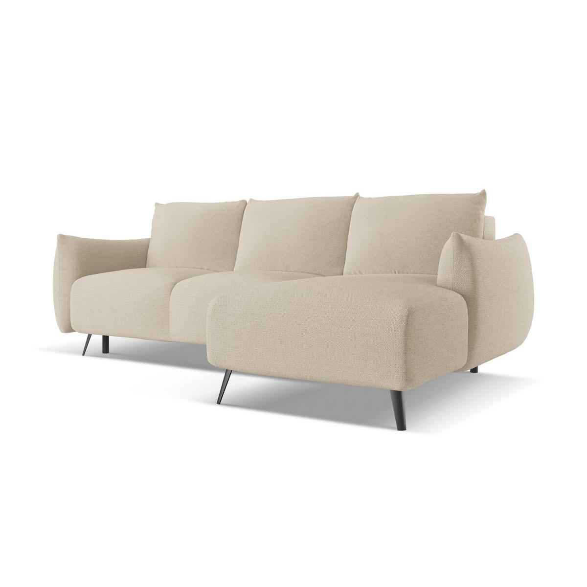 ECKSOFA mit Schlaffunktion Chenille Stoff Beige - Beige/Schwarz, Textil/Metall (242/162cm) - LaMiaSofa