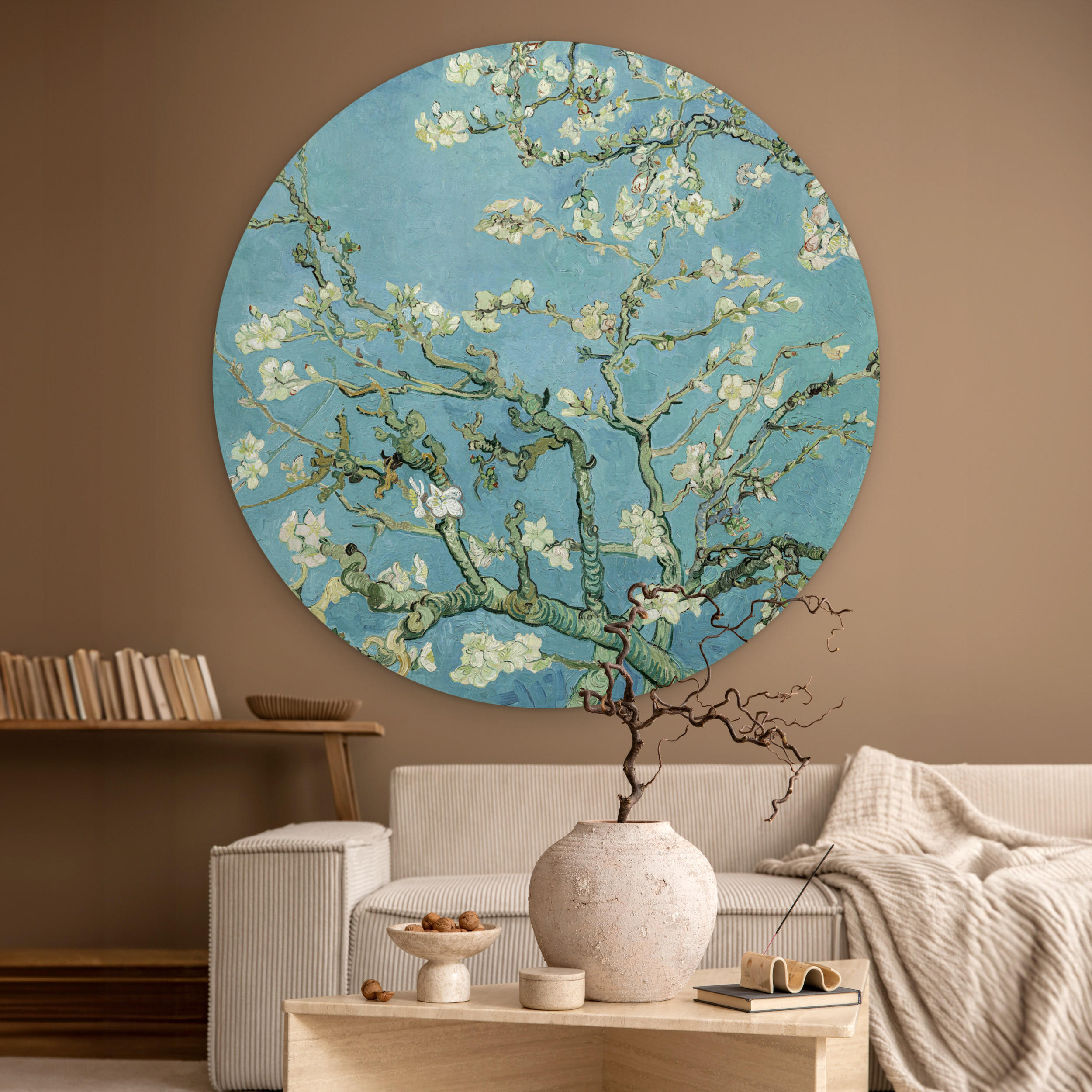 WANDBILD Van Gogh - Mandelblüte - Alte Meister - Kunst - Vintage 140x140 cm - Pastellblau, Kunststoff (140/140cm) - MuchoWow