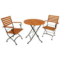 GARTENESSGRUPPE Bad Belzig - 3-teilig (2x Armlehnensessel, 1x Tisch 75x75cm), Gestell Flachstahl schwarz, Latten Eukalyptusholz, - Schwarz, Metall - TPFGarden