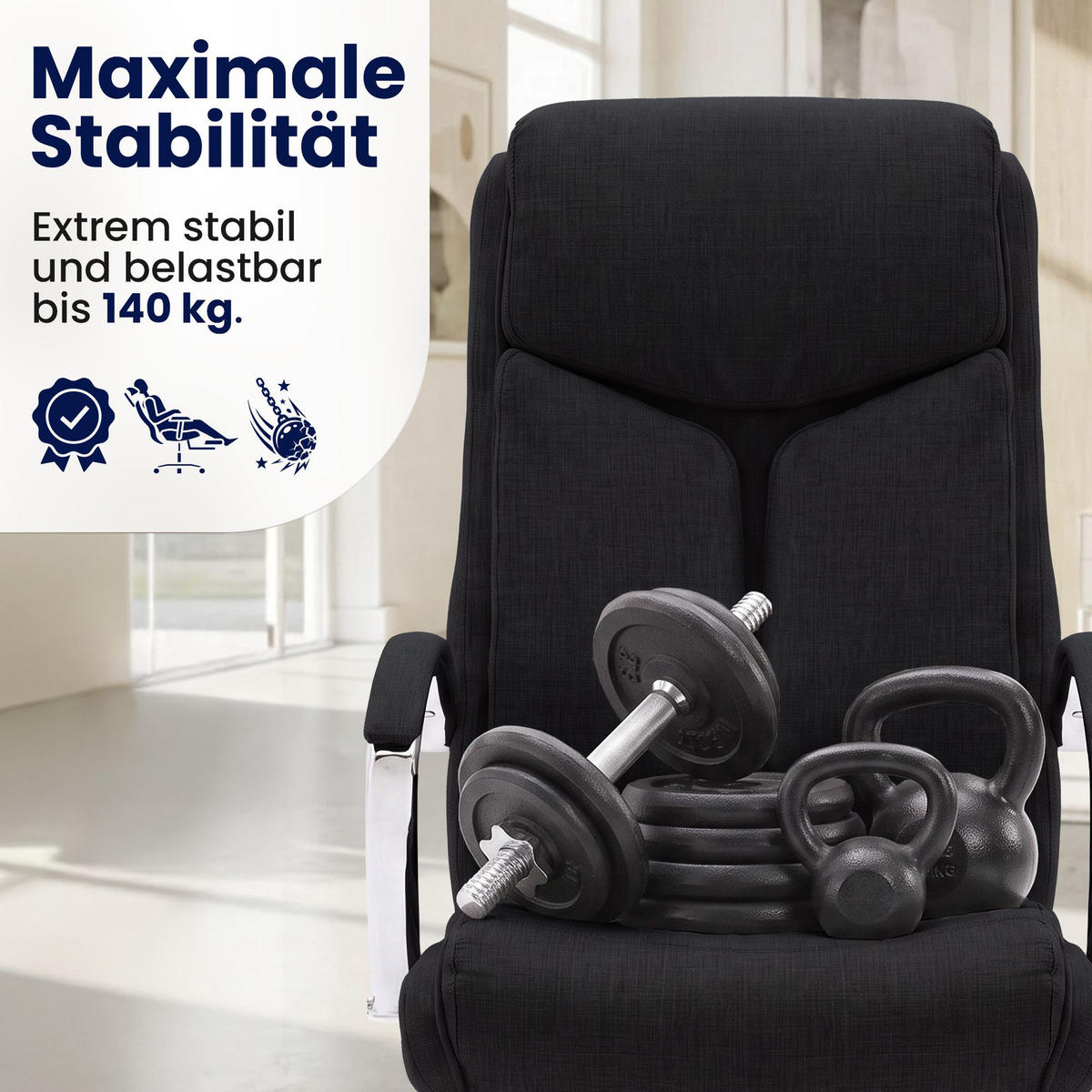 DREHSTUHL Stoff Schwarz - Chromfarben/Schwarz, Textil/Metall (65/115/73cm) - CLP