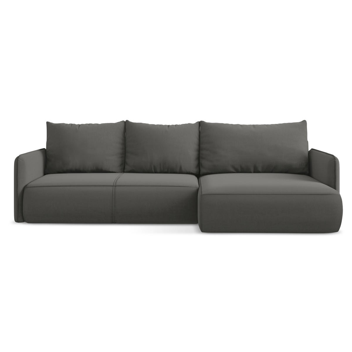 ECKSOFA mit Schlaffunktion Samt Stoff Grau - Dunkelgrau/Schwarz, Kunststoff/Textil (240/148cm) - LaMiaSofa