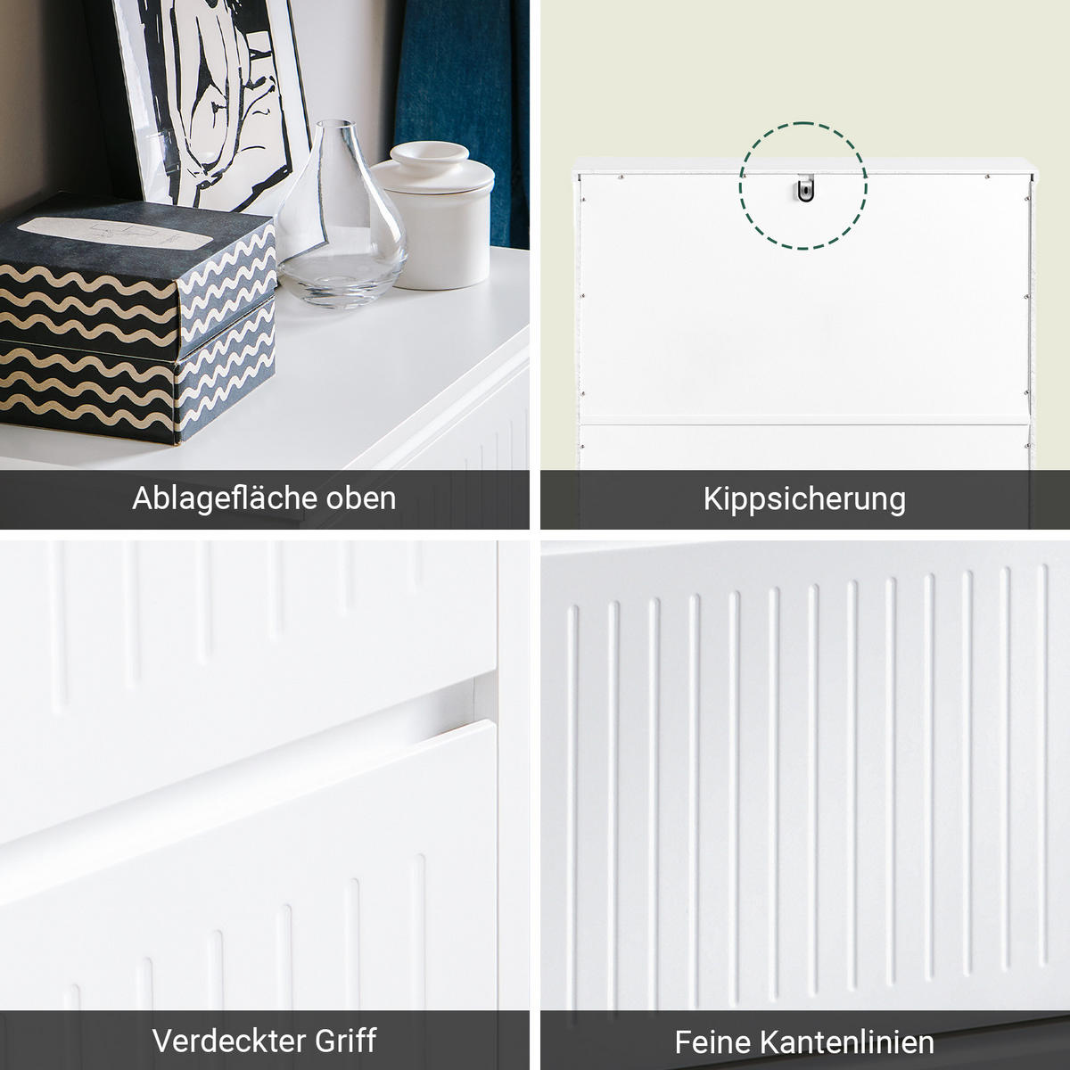 SCHUHSCHRANK Weiß mit Schublade, 2 Klappen, 10 Paar bis EU 46, 26 cm tief, für schmale Flure - Weiß, Holzwerkstoff (61/100/26cm) - SoBuy