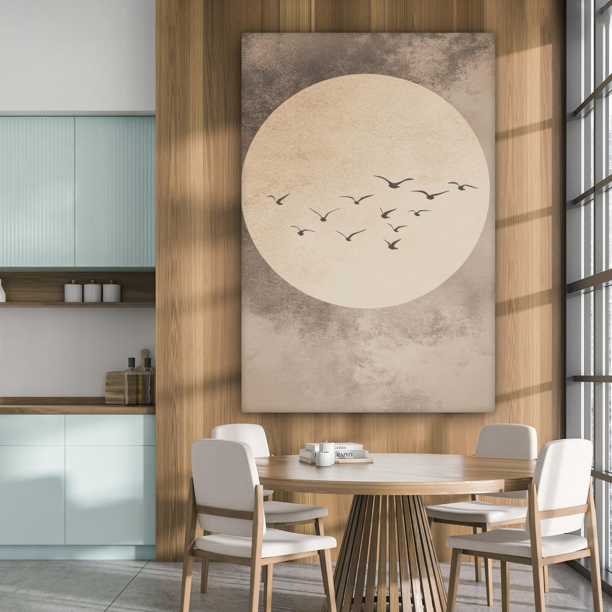 LEINWANDBILD Vogel - Beige - Japanisch 90x140 cm - Taupe, Textil (90/140cm) - MuchoWow