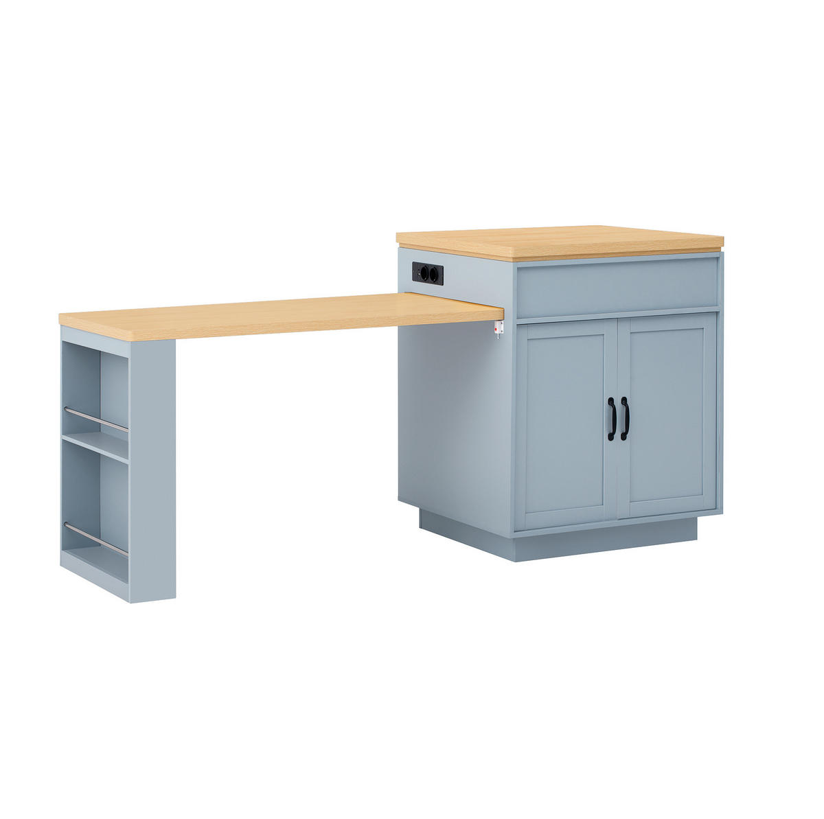 KÜCHENINSEL mit ausziehbarem Tisch LED 125,5-187,5 x 71 x 93 cm MDF Blue - Blau, Holzwerkstoff (71/93/125.5cm) - Meubliv