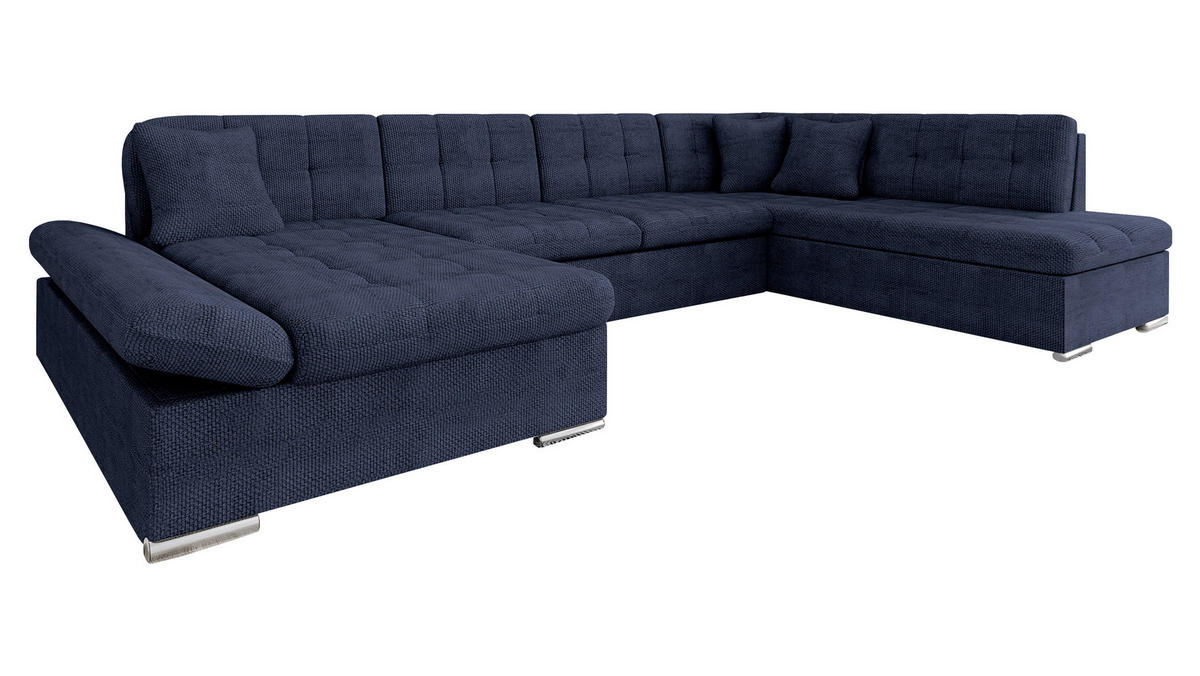 ECKSOFA Bergen, Seite: Links - Blau/Silberfarben, Holz/Textil (345/76/205cm) - MIRJAN24