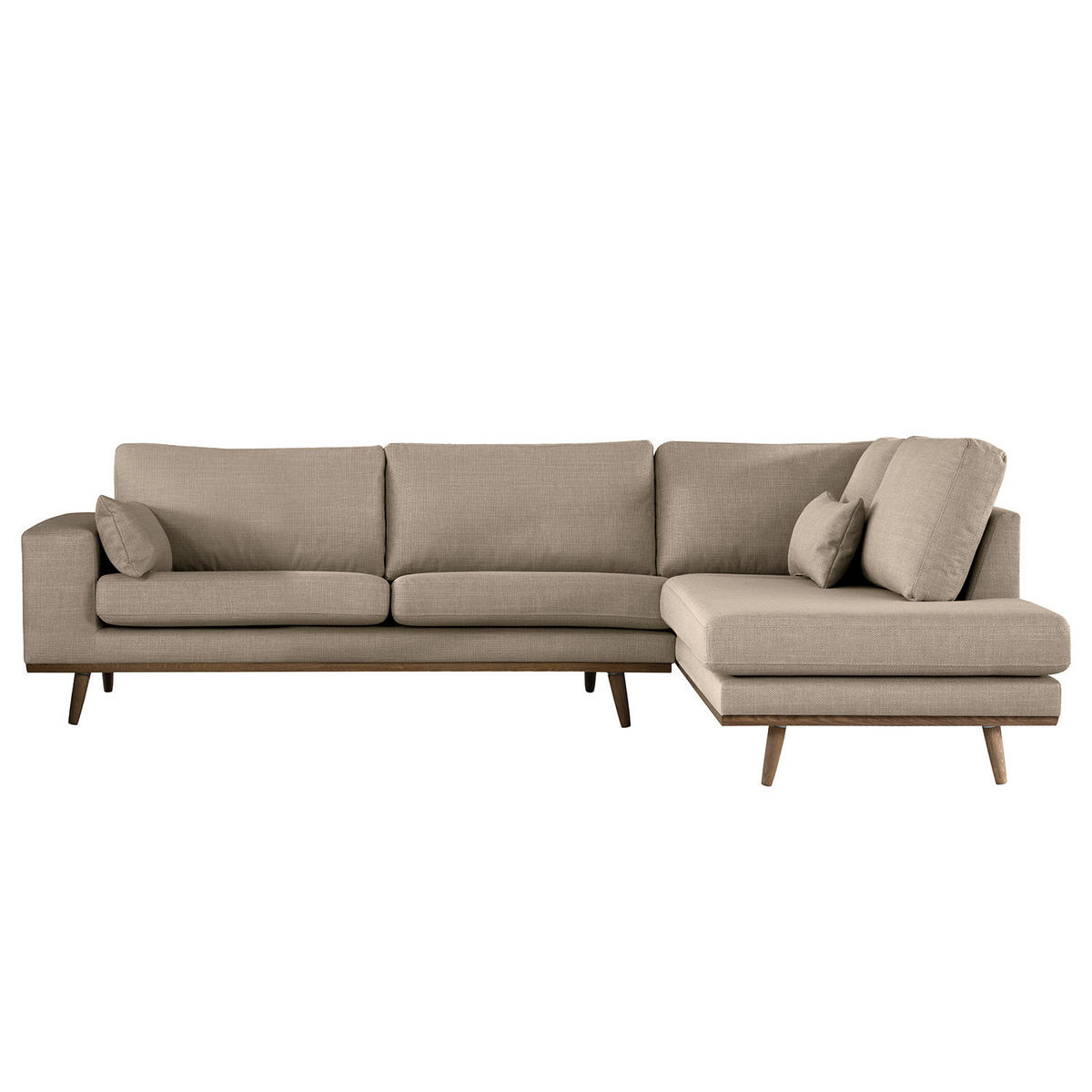 ECKSOFA mit Ottomane - Taupe/Eichefarben, Eichenholz/Textil (287/219cm) - home24