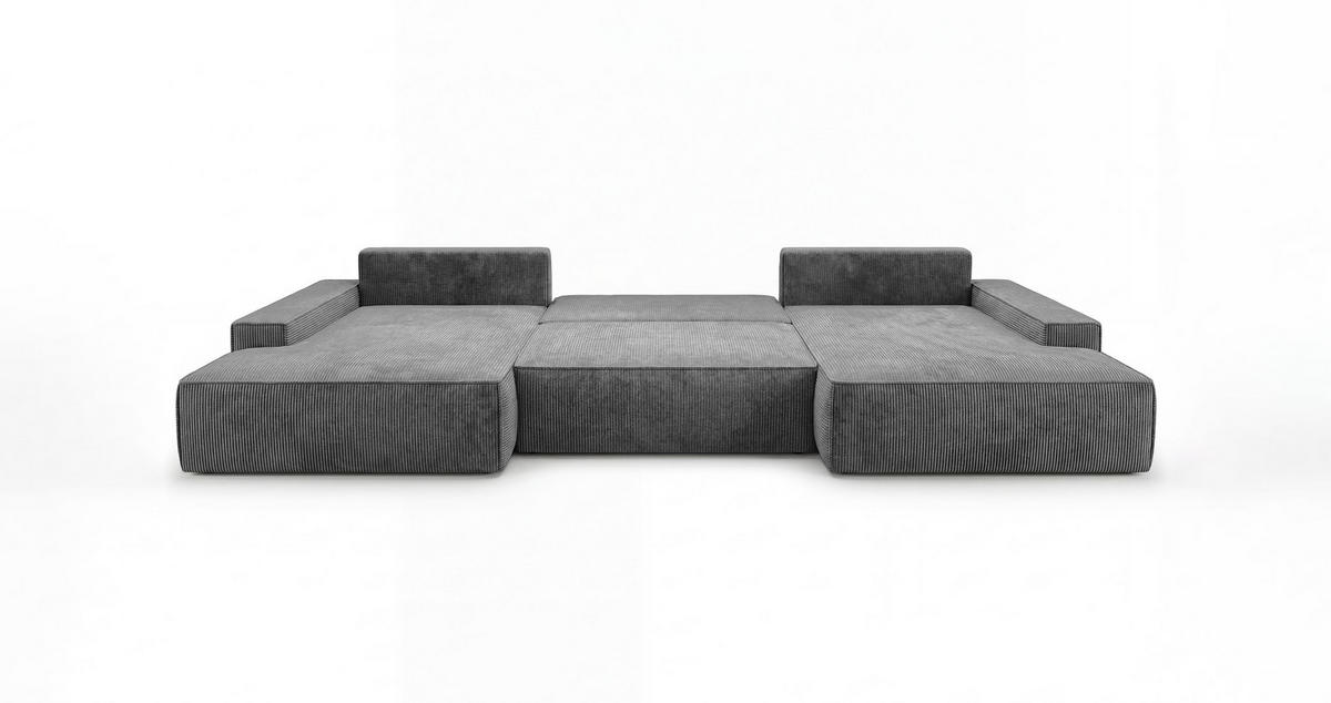 WOHNLANDSCHAFT VERONA U-Form dunkelgrau Cord Poso 60 - Schlaffunktion, Bettkasten - Anthrazit, Textil (385/86/185cm) - Cornero