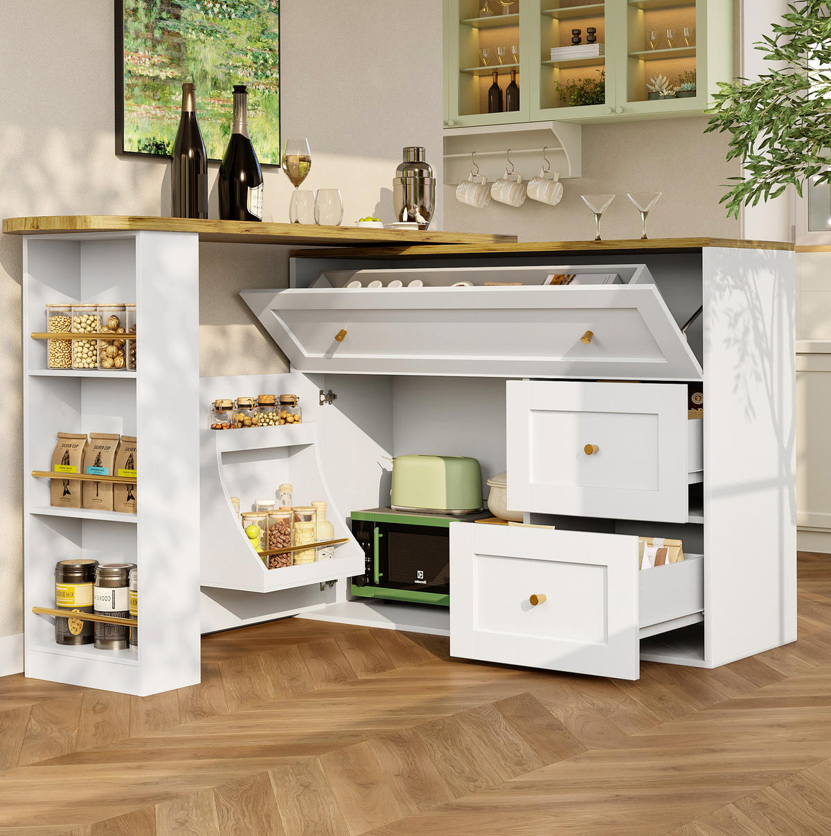 ESSZIMMERSCHRANK aus MDF & Metall 138-204x39x105cm in Weiß - Weiß, Holzwerkstoff (204/105/39cm) - Modfu