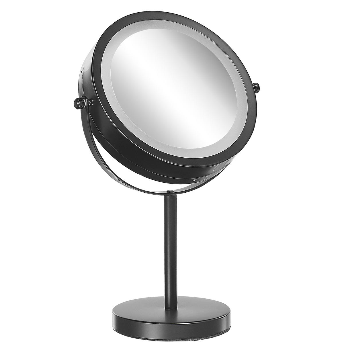 KOSMETIKSPIEGEL schwarz mit LED-Beleuchtung 17 cm Tuchan - Schwarz, Metall (17/33/12cm) - Beliani