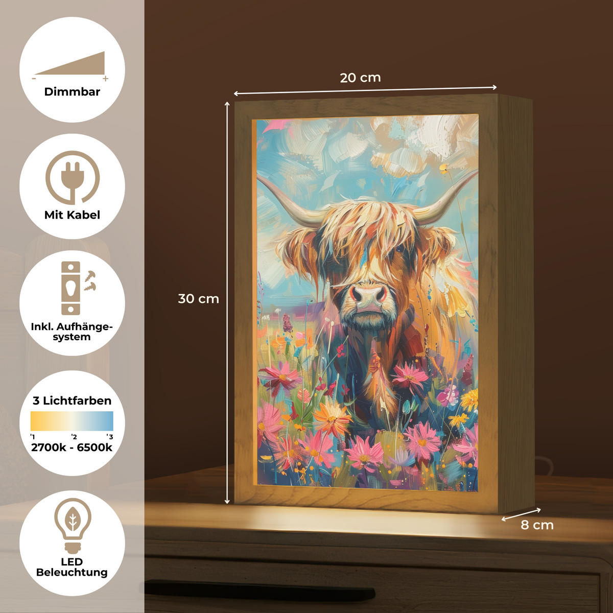 STOLNÁ LAMPA Škótsky horal - Príroda - Farebné - Kvety 20x30 cm - bordová, kompozitné drevo (8/20/30cm) - OnlyWow