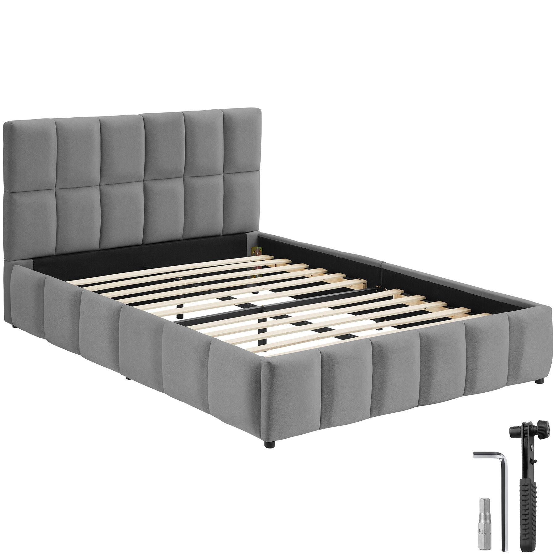 POLSTERBETT Shirley, Belastbarkeit 250 kg, Samtoptik dunkelgrau - Dunkelgrau, Holz (120/200cm) - tectake