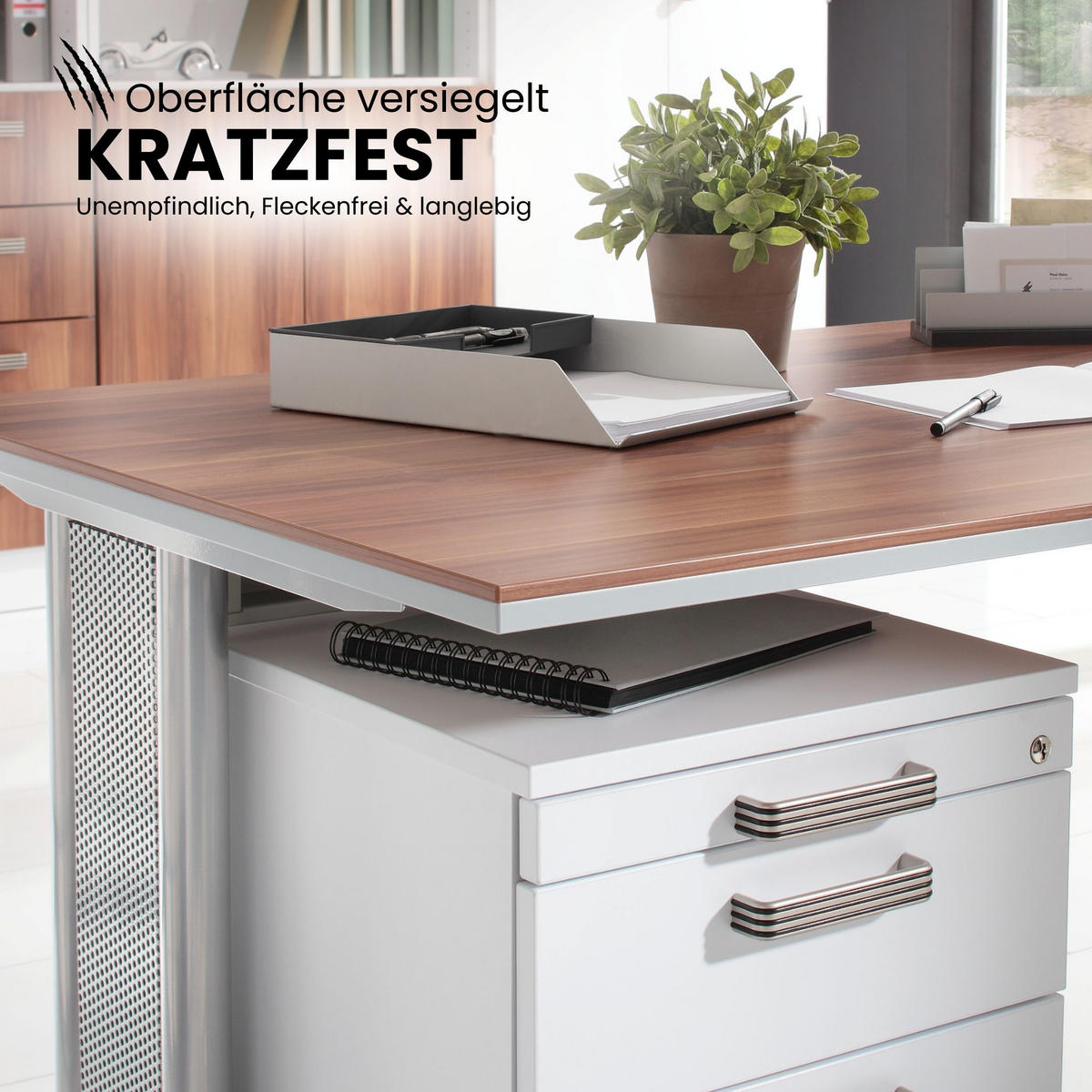 ROLLCONTAINER - mit Hängeregistratur 58/42,8/59 cm in Buchefarben Bügelgriff (Metall) - Buchefarben, Holzwerkstoff (42.8/59/58cm) - bümö