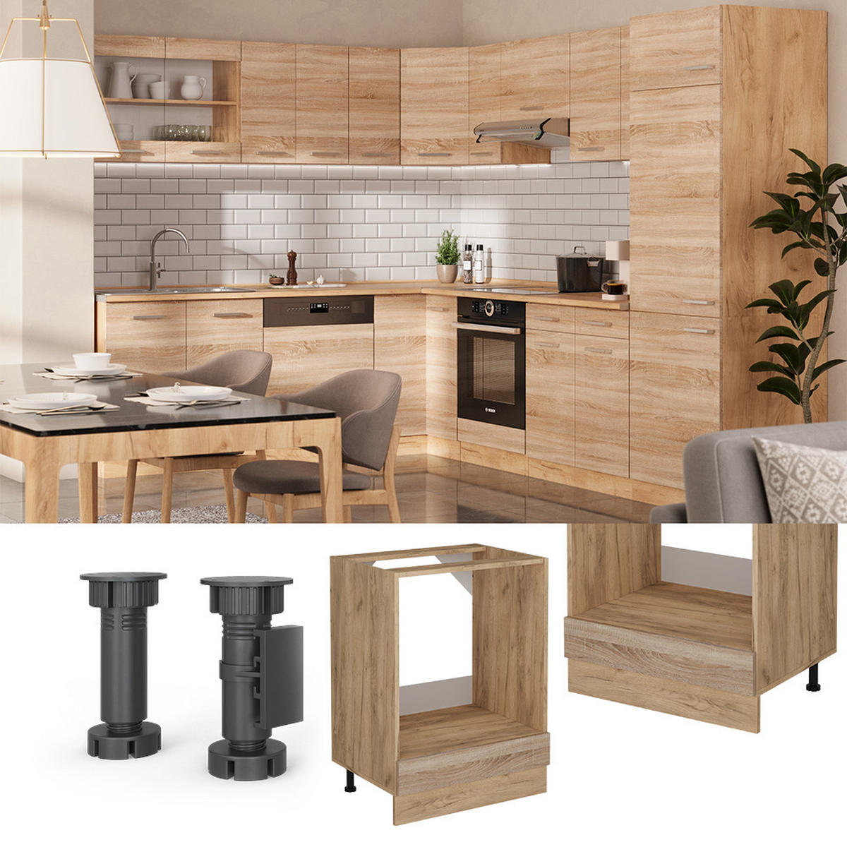 SKŘÍŇKA NA VESTAVĚNOU TROUBU R-Line Sonoma - medově dubová/Sonoma dub, kompozitní dřevo (60/81.6/60cm) - Vicco