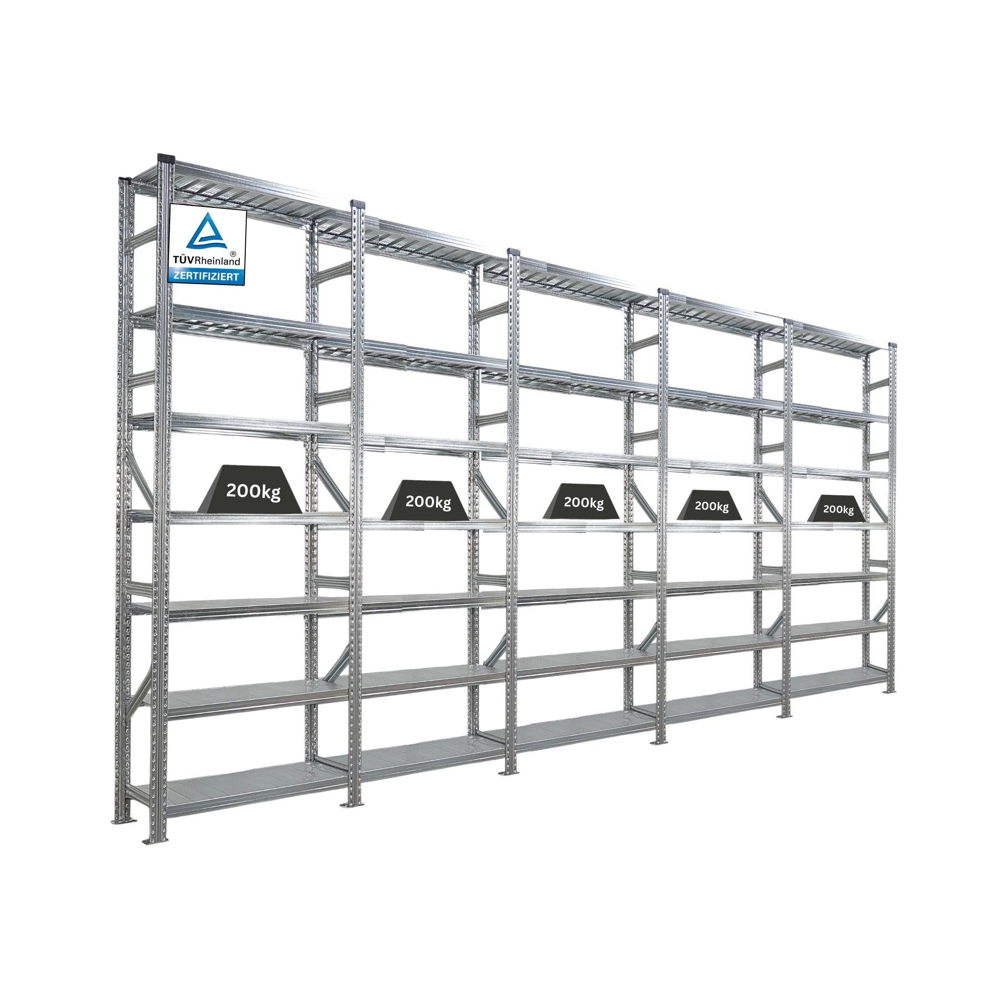 FACHBODENREGAL Proximo Stecksystem 250x450x32cm 7 Ebenen Beidseitig nutzbar Verzinkt - Silberfarben, Metall (450/250/32cm) - PROREGAL