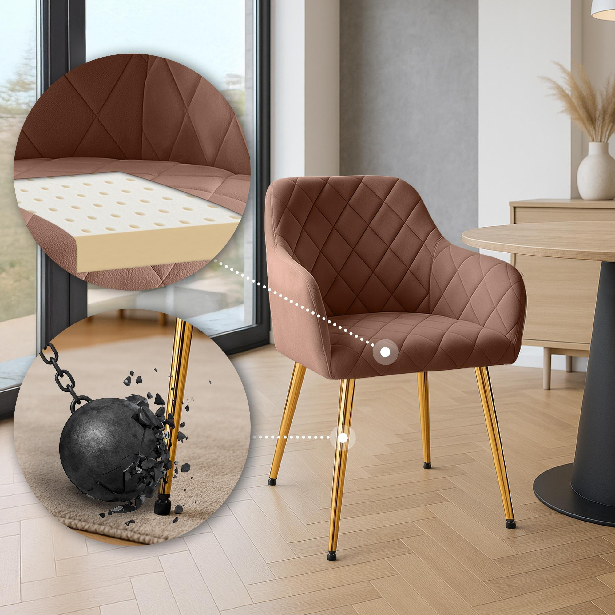 ARMLEHNENSTUHL Samt Braun - Braun, Textil (53/83/61cm) - CLP