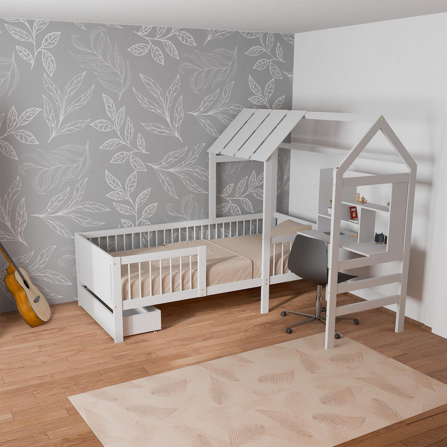 KINDERBETT Yari 90x200 cm Weiß - Weiß, Holz (90/200cm) - Juskys