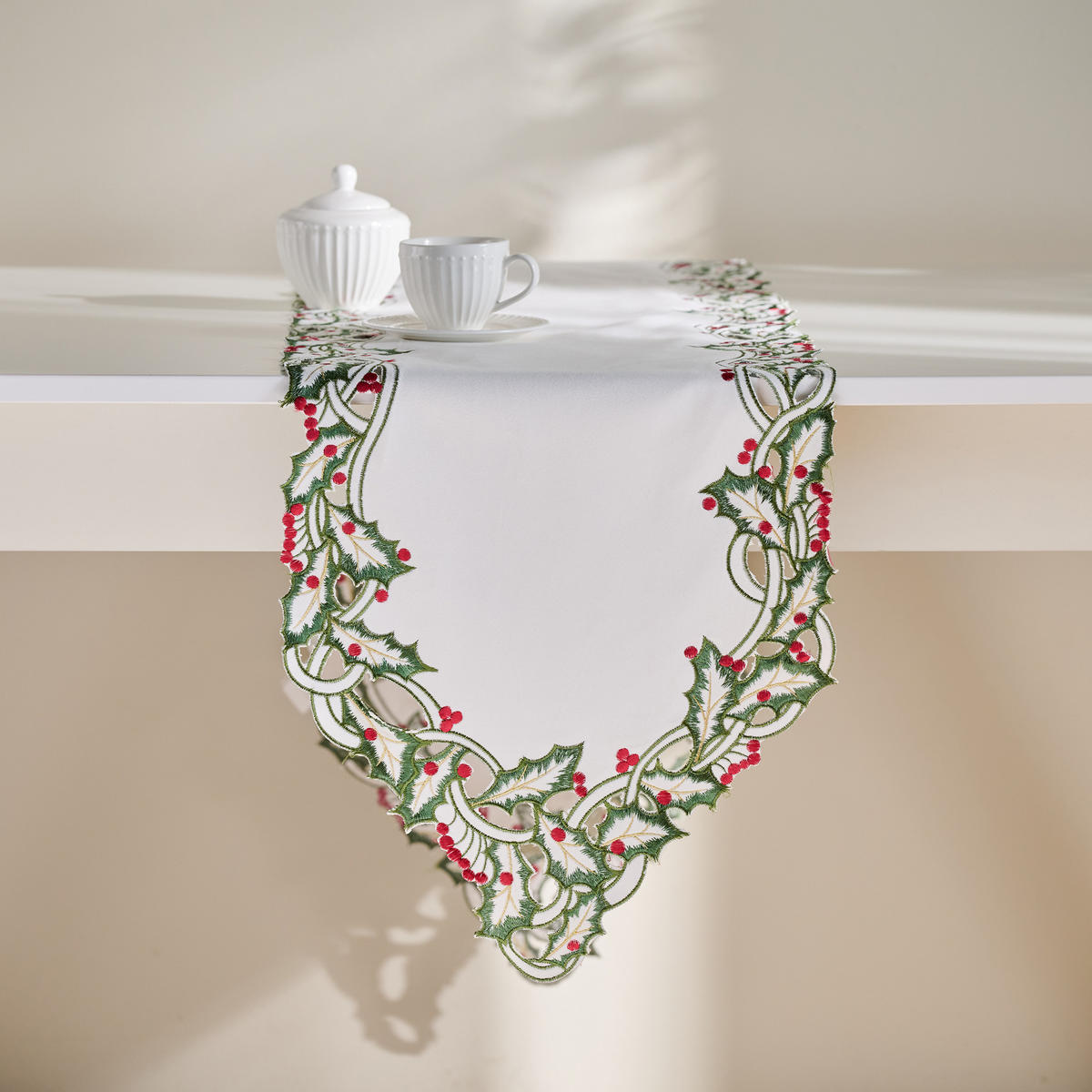 TISCHLÄUFER Bestickter MERRISO 35x174 cm, Weiß, Weihnachten Deko Tischdecke, Christmas - Weiß, Kunststoff (174/35/1cm) - home&you