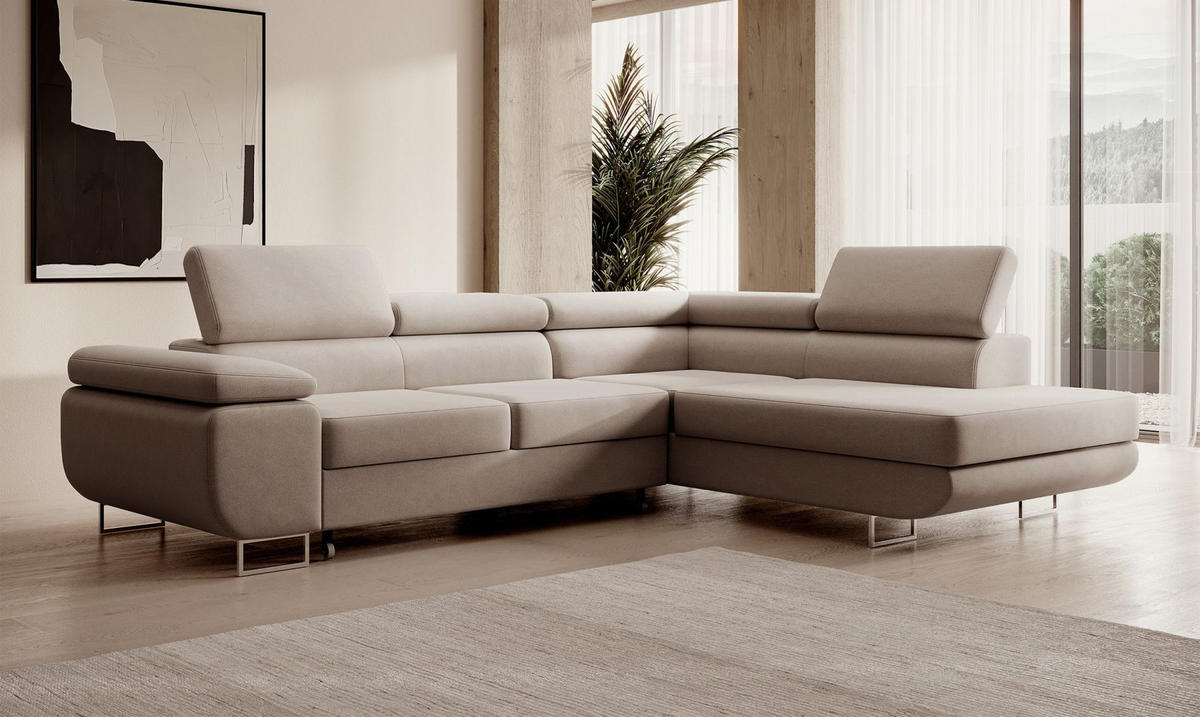 ECKSOFA Stevil Beige Velours - Beige/Silberfarben, Textil/Metall (275/203cm) - Selsey