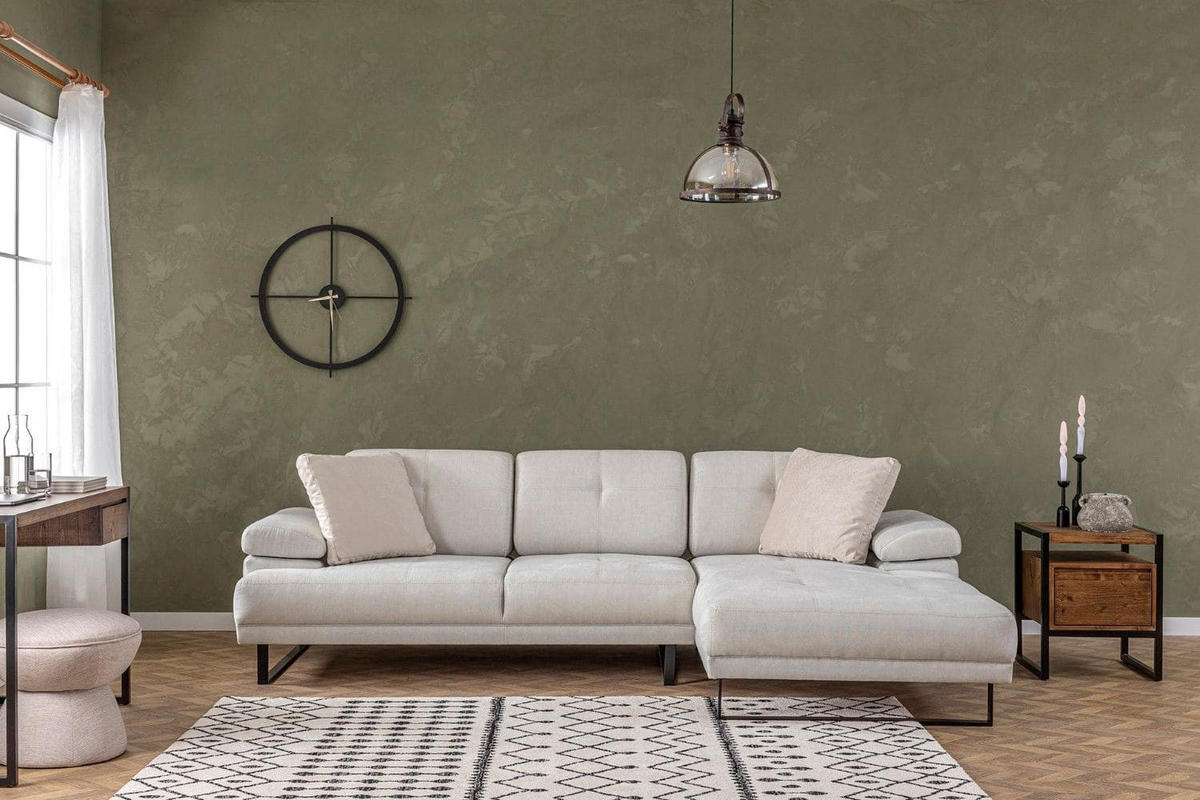 ECKSOFA mit verstellbarer Rückenlehne - Beige/Schwarz, Textil/Metall (174/314cm) - myHomelando