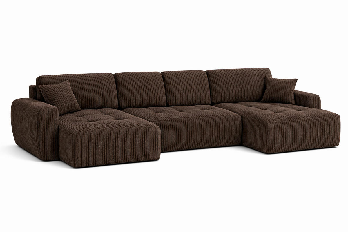 ECKSOFA Mit Schlaffunktion Und Bettkasten U-Form Ivo U, Cordstoff Poso, Braun - Braun, Holz (342/142cm) - Kaiser Möbel