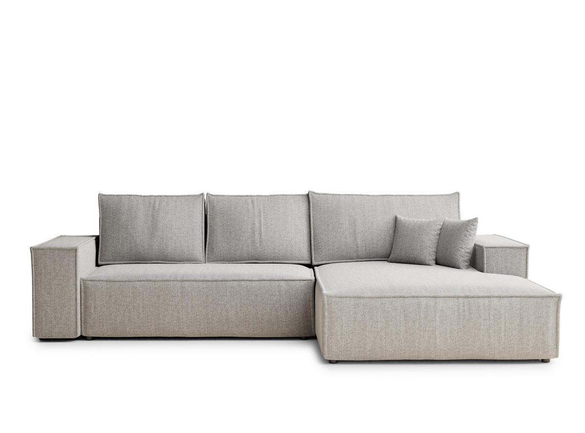 ECKSOFA Maze Beige grau Webstoff - Rechts Seite - Greige/Schwarz, Holz/Holzwerkstoff (294/185cm) - Maison de Reve