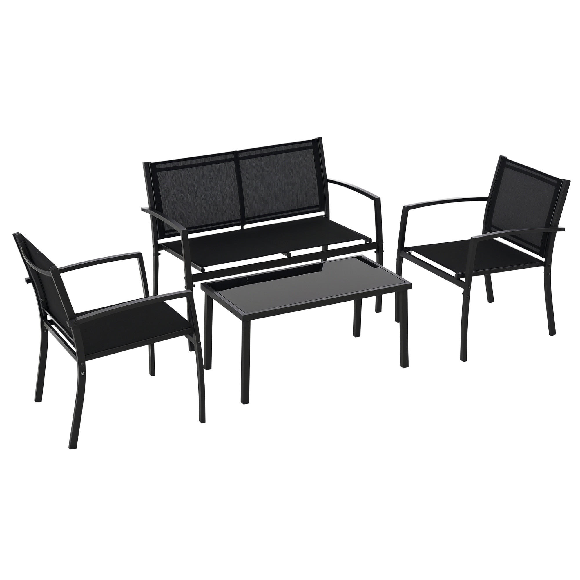 GARTENSET DE-13513 4-teilig mit Glastisch Schwarz - Schwarz, Metall - ComfortXL
