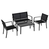 GARTENSET DE-13513 4-teilig mit Glastisch Schwarz - Schwarz, Metall - ComfortXL