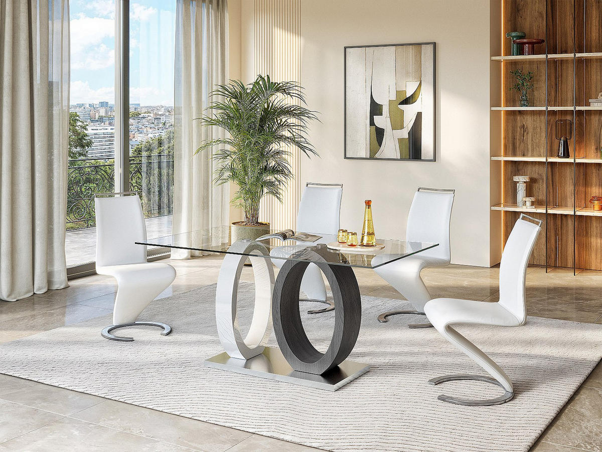 ESSTISCH - 6 Personen - Glas & MDF - Grau & Weiß - AYANE - Grau, Glas (160/90/76cm) - Vente-Unique