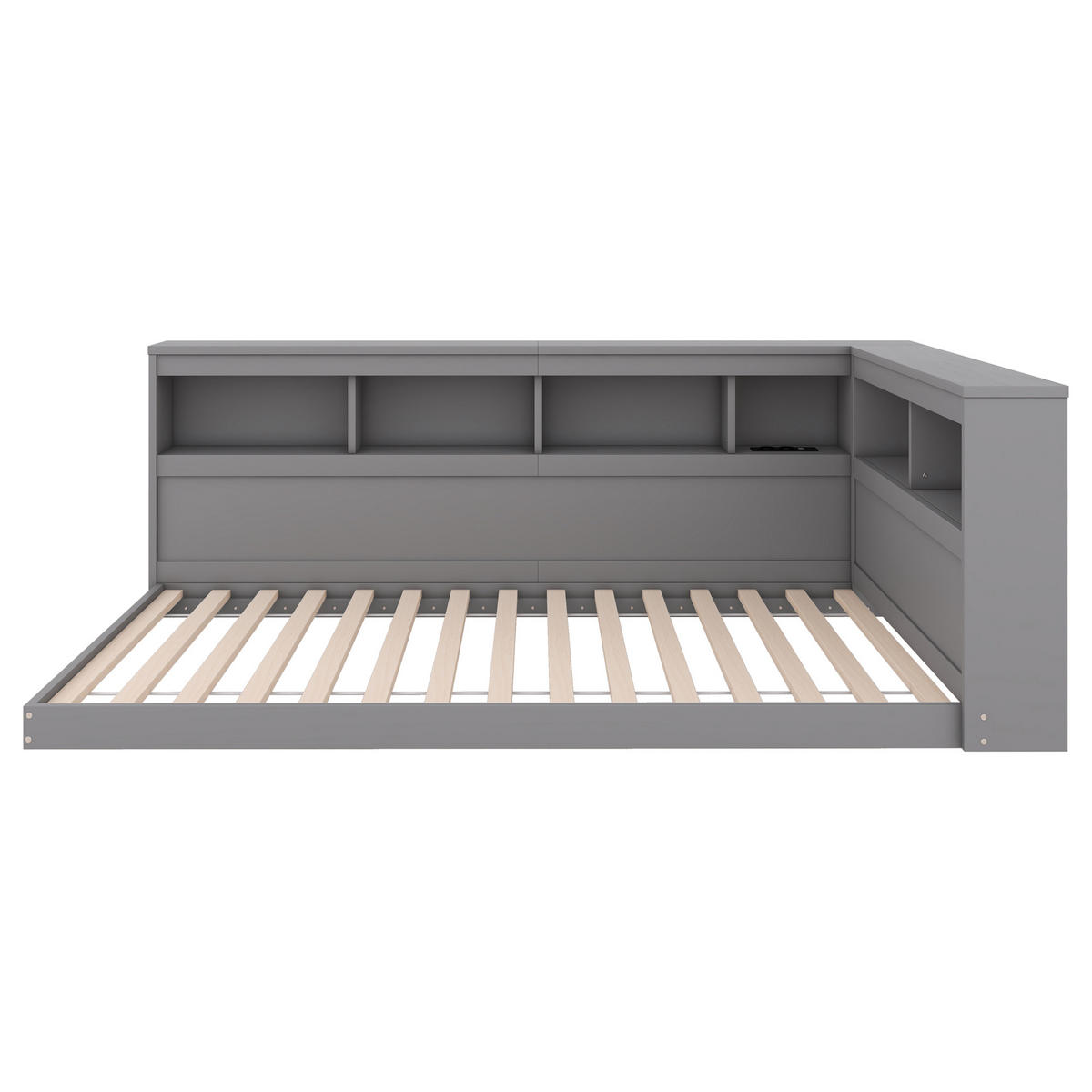 MULTIFUNKTIONSBETT 90/200 cm grau mit Steckdose und 2 USB-Anschlüssen - Grau, Holzwerkstoff (90/200cm) - OKWISH
