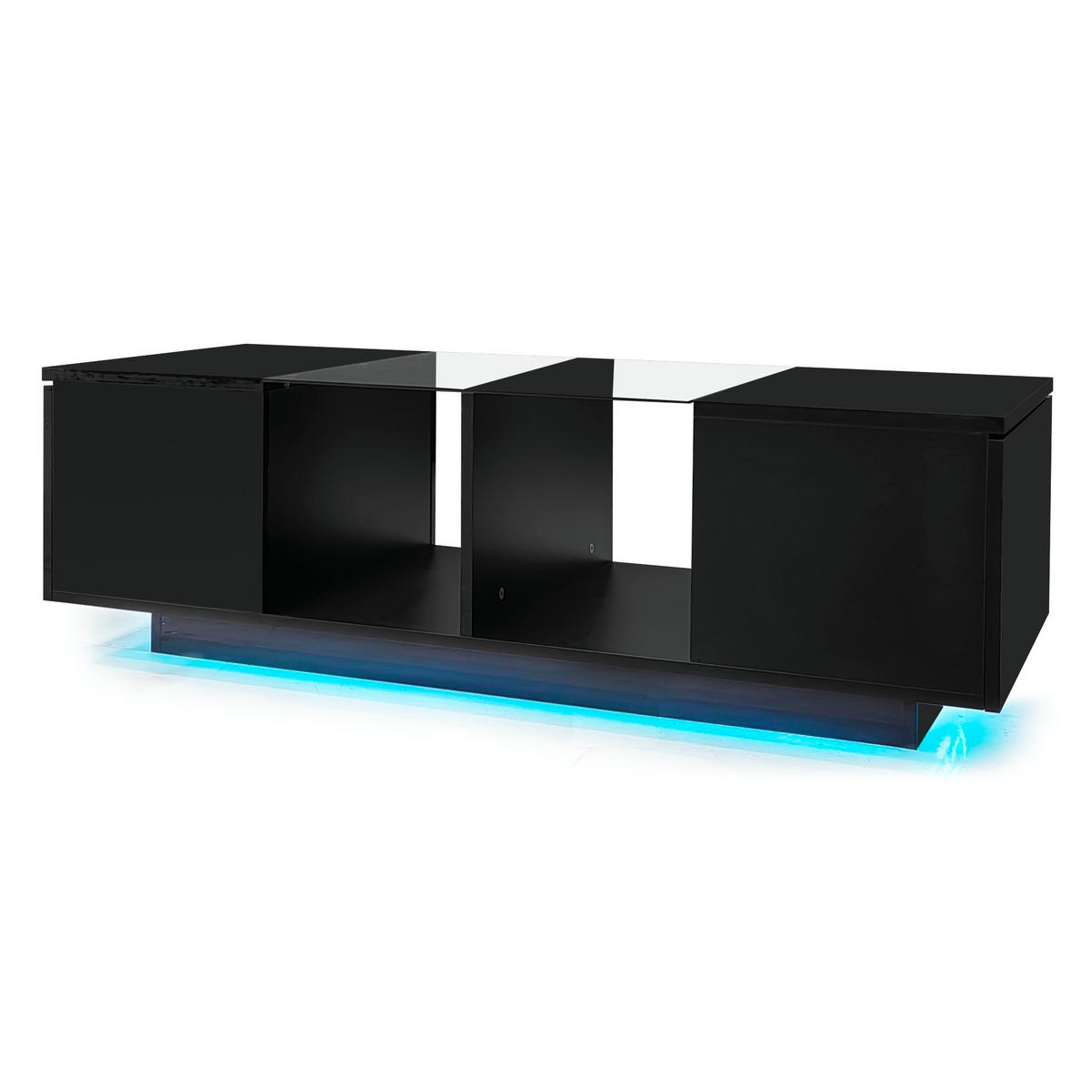 COUCHTISCH 120/50/38.5 cm schwarz aus Glas, MDF und Spanplatte mit LED-Beleuchtung - Schwarz, Holzwerkstoff (120/50/38.5cm) - OKMYHOME