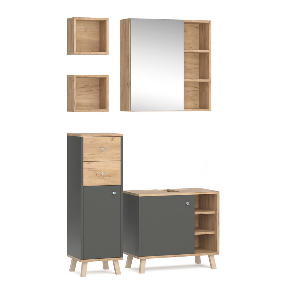 BADMÖBEL-SET Senyo Anthrazit 4 Teile - Anthrazit/Eiche Wotan, Holzwerkstoff (62/54/32cm) - Vicco