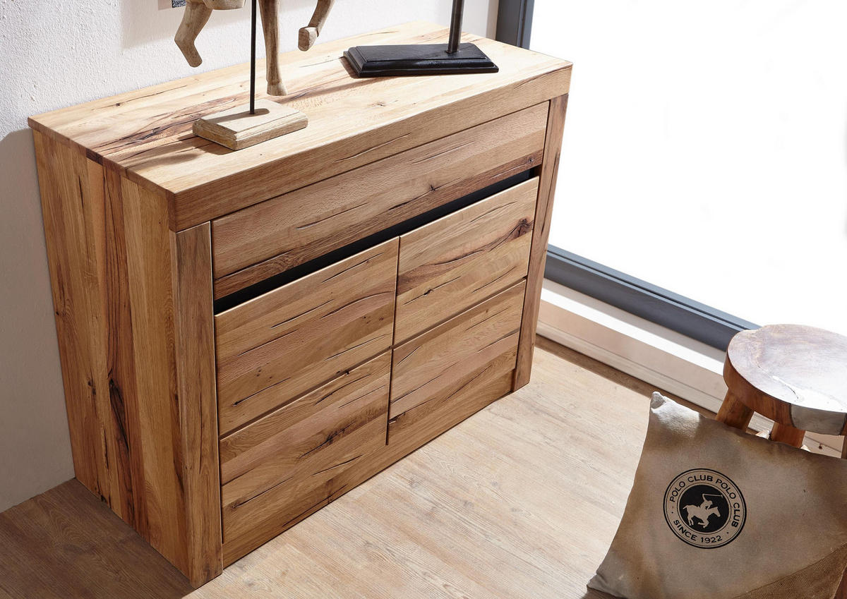SIDEBOARD Wildeiche / Zerreiche 108x43x80 natur geölt MONTREUX #150 - Braun, Holz (108/80/43cm) - Massivmoebel24