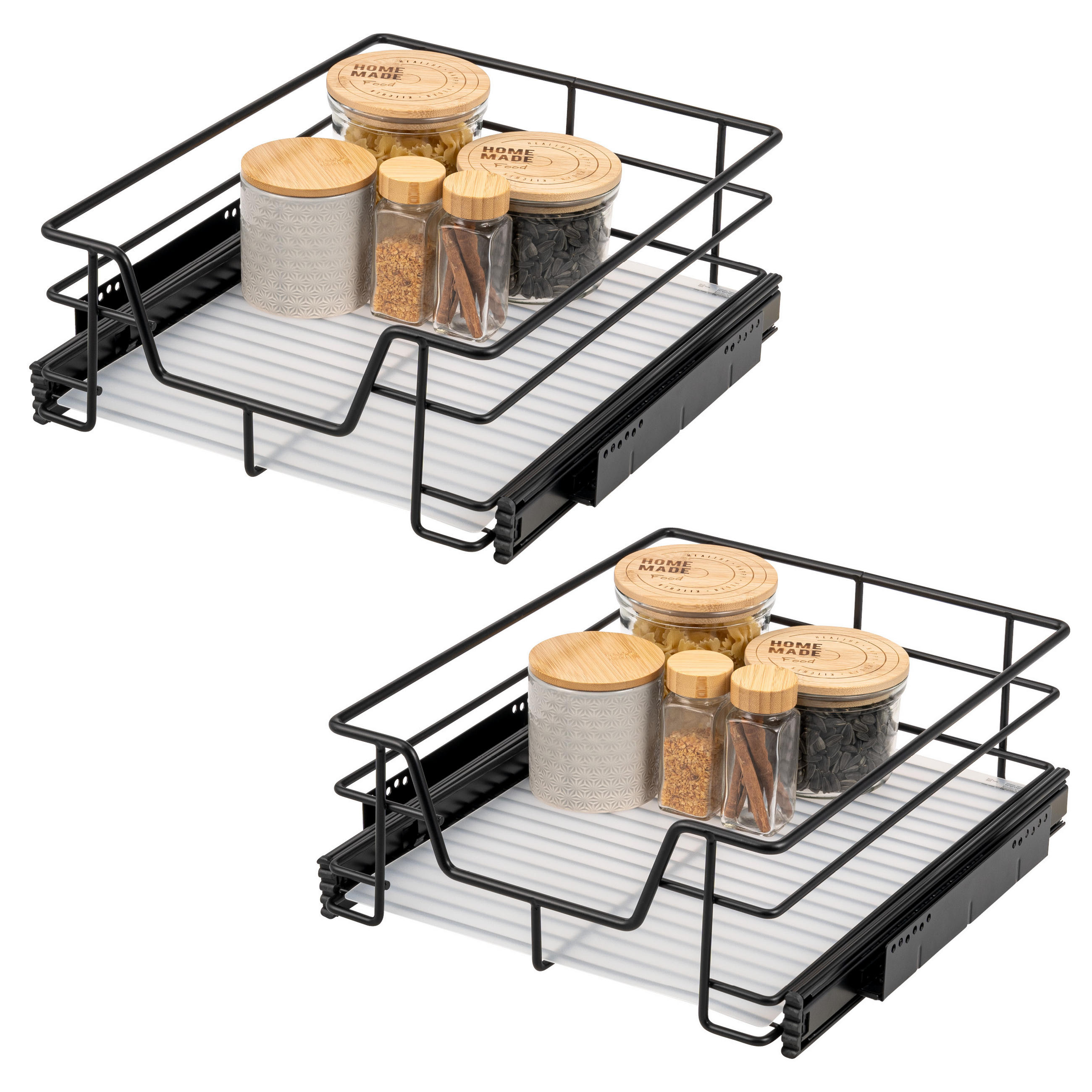 TELESKOPSCHUBLADEN (2er Set), für 45 cm Schrank, Metall, Schwarz - Chromfarben, Metall (42/14/44cm) - bremermann