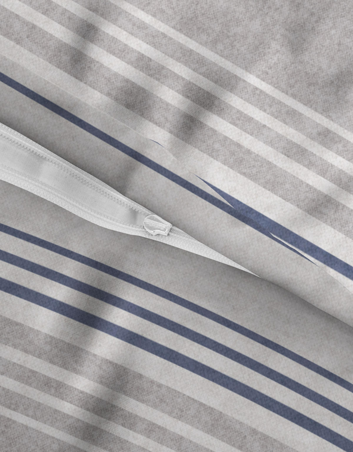 BETTWÄSCHE-GARNITUR Premium Melange Querstreifen blau, 155x200 cm + 80x80 cm - Blau, Textil (155/200cm) - biberna