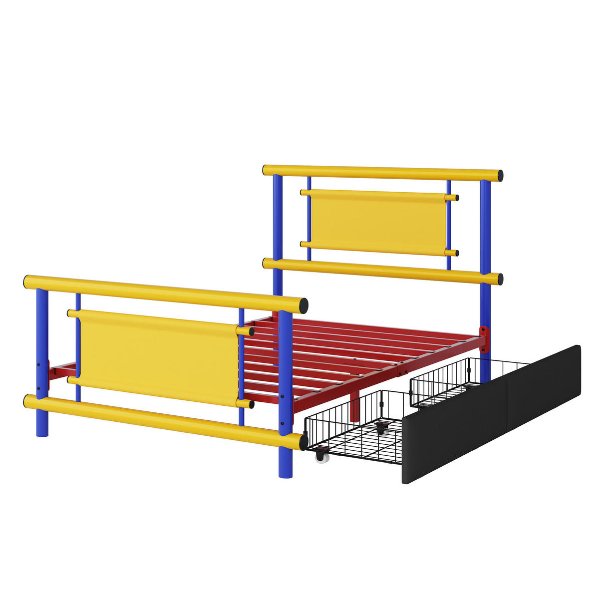 METALLBETT 90/200 cm Blau mit 2 Schubladen - Blau, Metall (90/200cm) - Oxeza