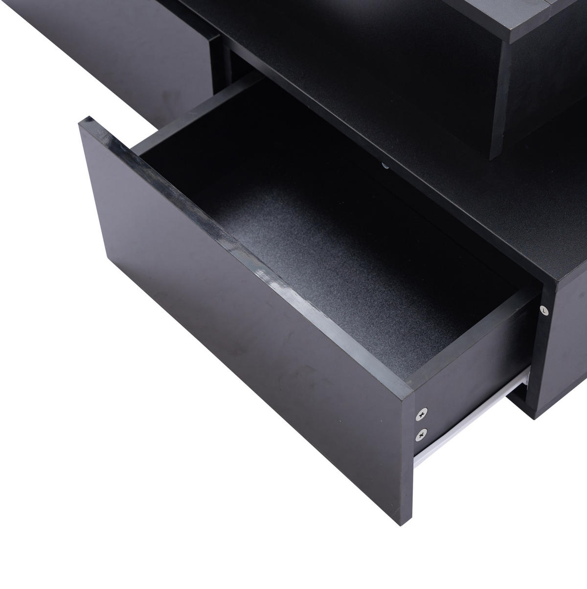 COUCHTISCH 90/55/41 cm in Schwarz Hochglanz mit LED-Beleuchtung und 4 Schubladen - Schwarz, Holzwerkstoff (90/55/41cm) - Flora Grace