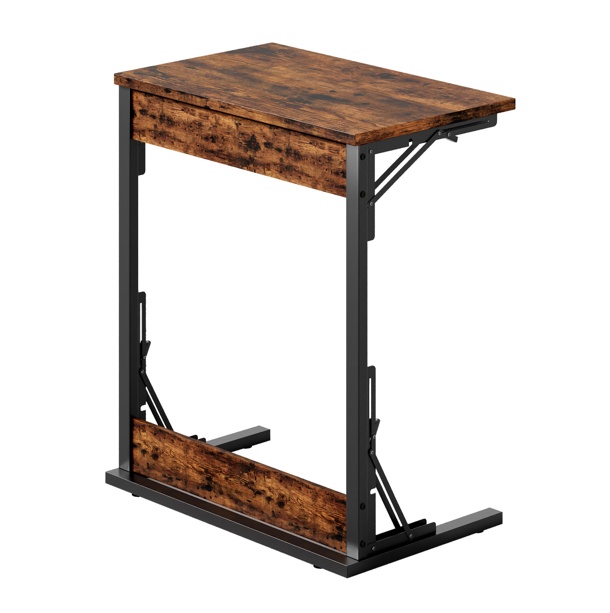 BEISTELLTISCH aus Metall und Holzwerkstoff 60x37x71 cm Rustikales Braun klappbar mit verstellbaren Füßen - Braun, Holzwerkstoff (60/37/71cm) - Modfu