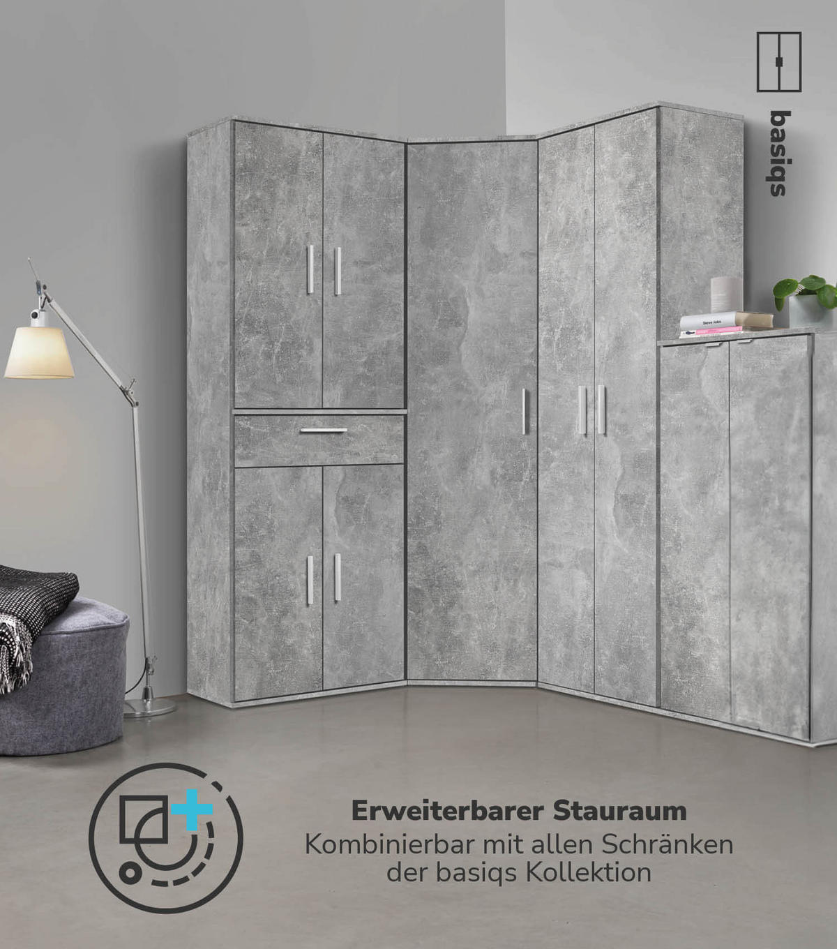 MEHRZWECKSCHRANK Der Praktische - Hellgrau/Weiß, Holzwerkstoff (60/180/34cm) - Mokebo