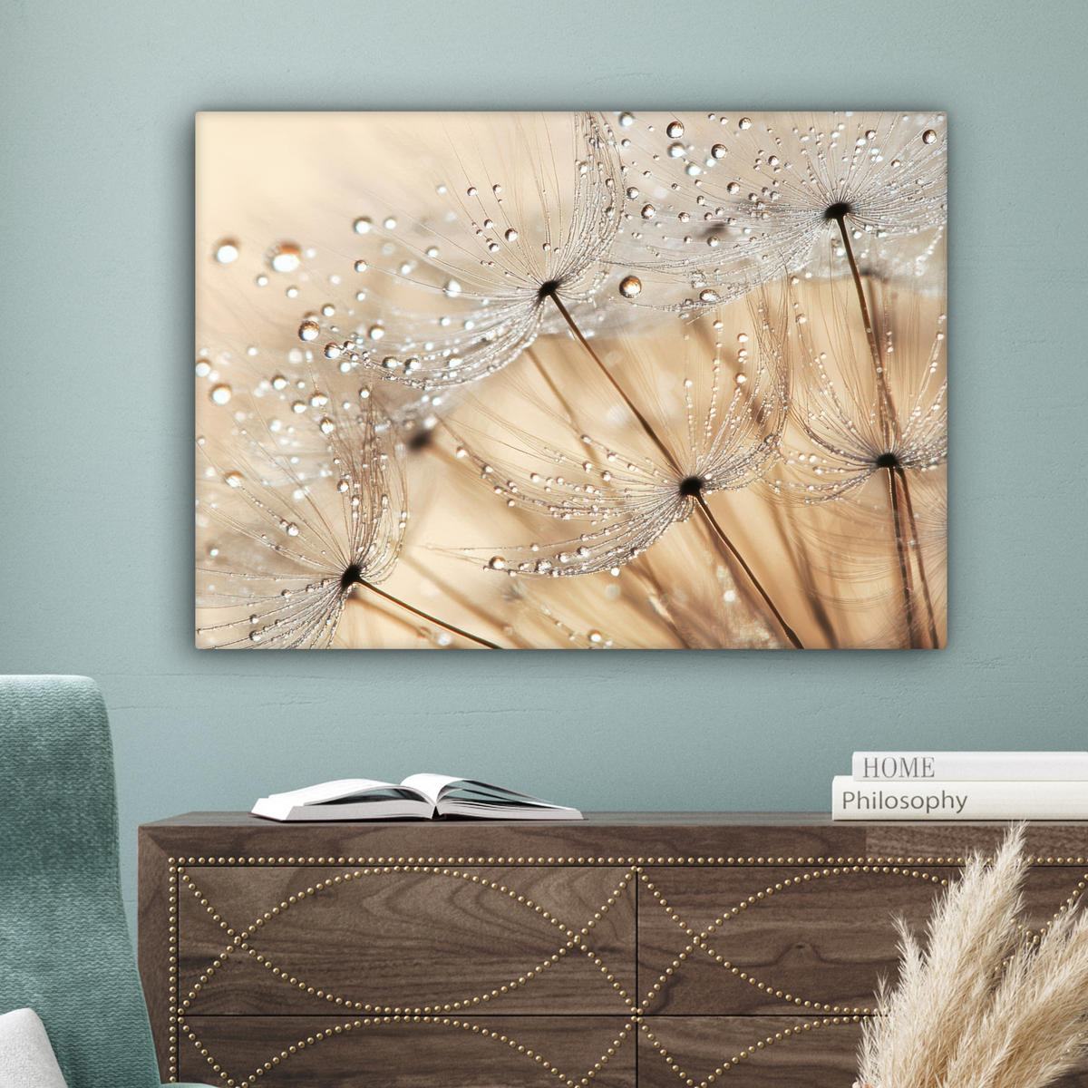 OBRAZ NA PLÁTNĚ Pampeliška - Abstraktní - Příroda - Béžová 80x60 cm - hnědá, textil (80/60cm) - MuchoWow