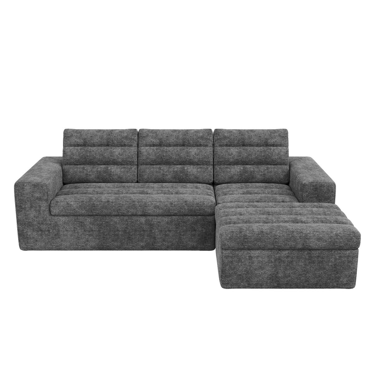 WOHNLANDSCHAFT 253/161/89 cm Hellgrau mit 1 Fußhocker - Hellgrau, Textil (253/89/161cm) - Oxeza
